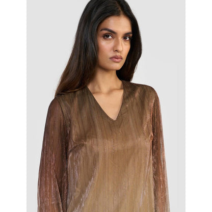 Perona Naruko Brown V-Neck A Line Dress