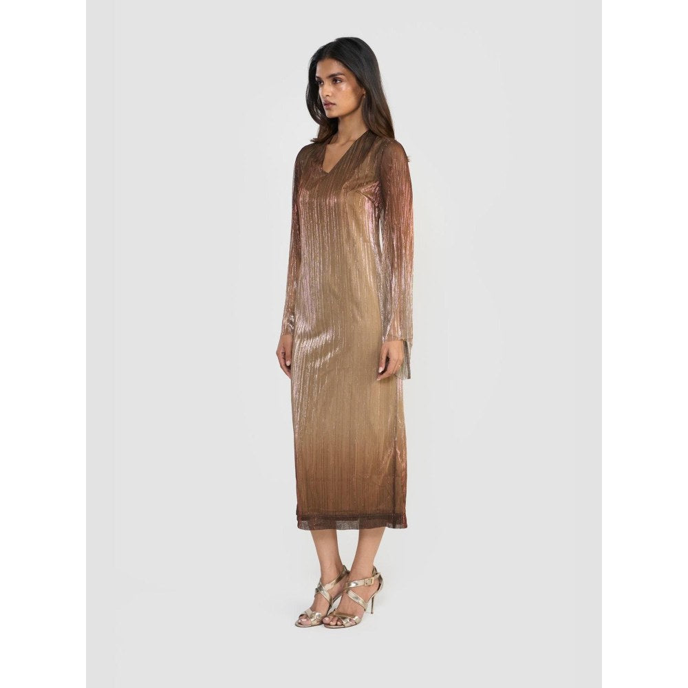 Perona Naruko Brown V-Neck A Line Dress