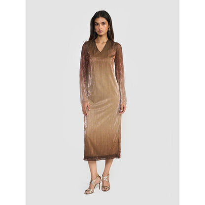 Perona Naruko Brown V-Neck A Line Dress