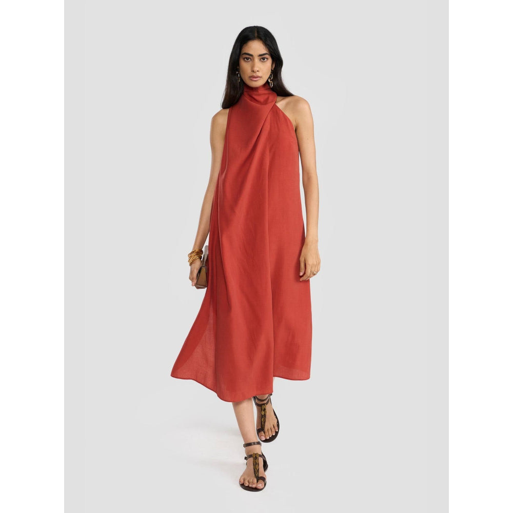 Perona Dayana Rust Sleeveless A Line Dress