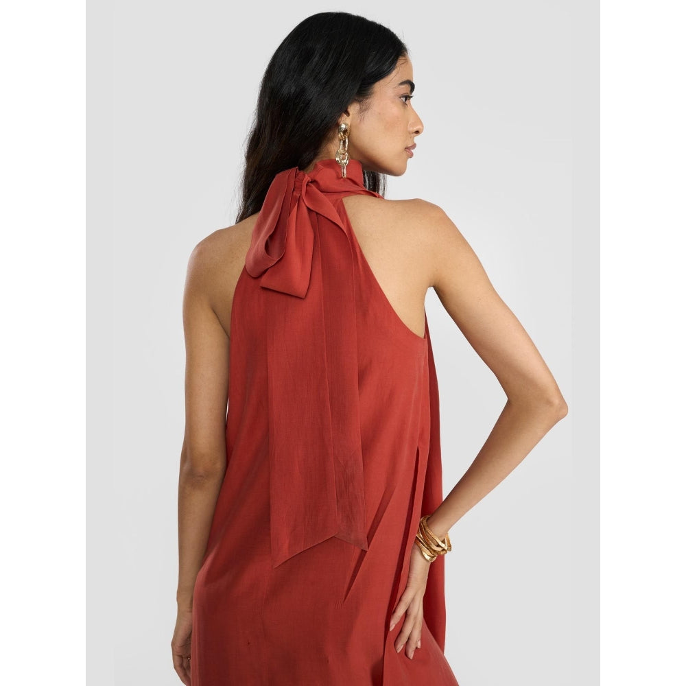 Perona Dayana Rust Sleeveless A Line Dress