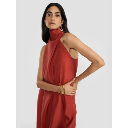 Perona Dayana Rust Sleeveless A Line Dress