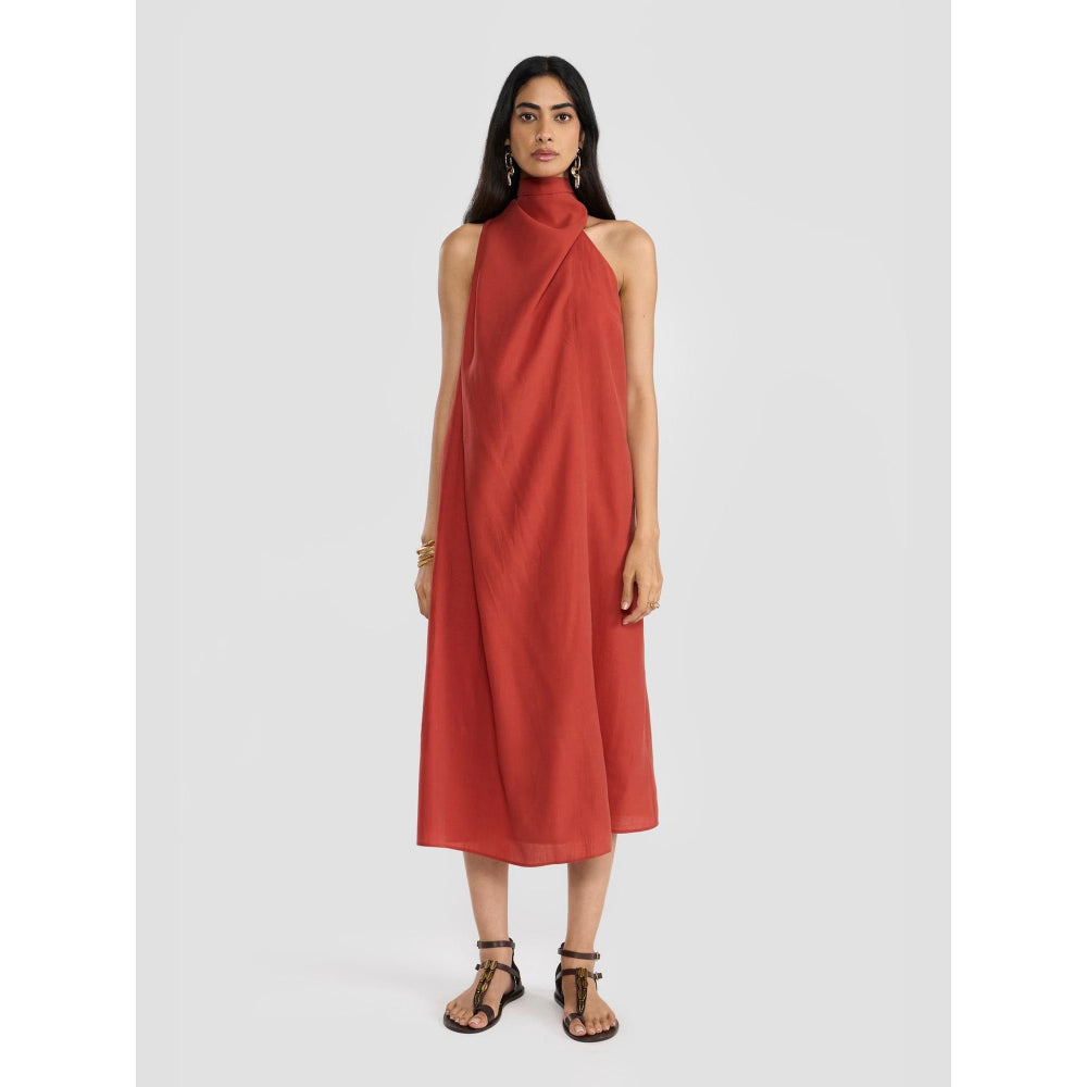 Perona Dayana Rust Sleeveless A Line Dress