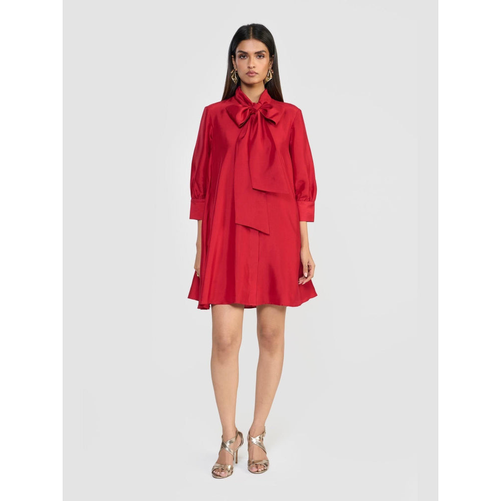 Perona Celine Red Silk A Line Dress