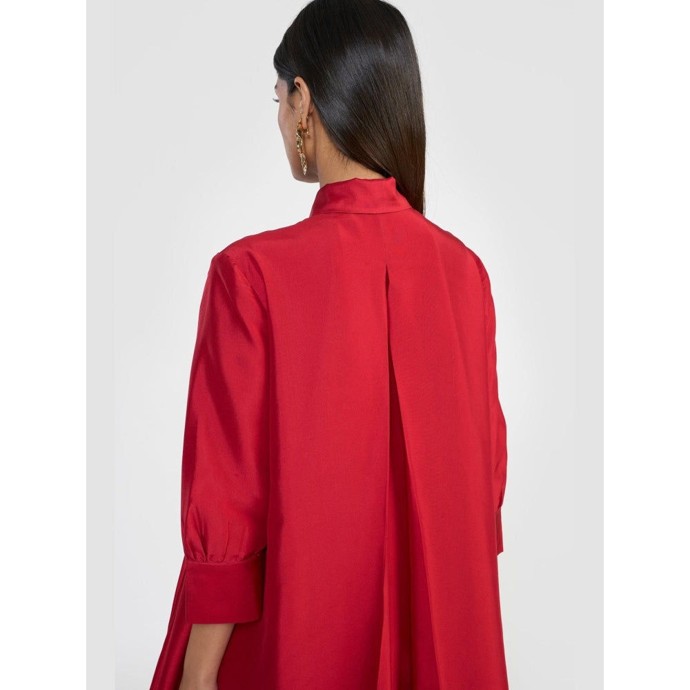 Perona Celine Red Silk A Line Dress
