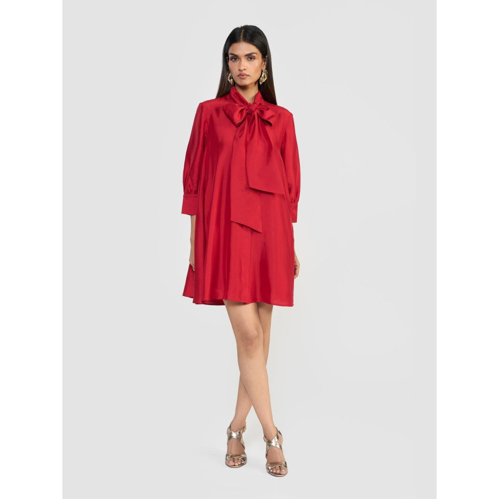 Perona Celine Red Silk A Line Dress