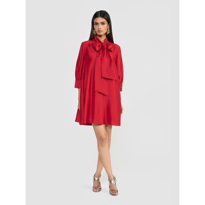 Perona Celine Red Silk A Line Dress