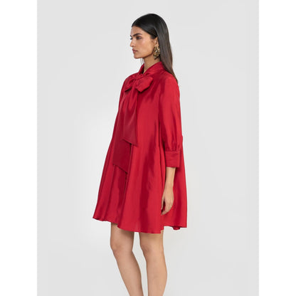 Perona Celine Red Silk A Line Dress