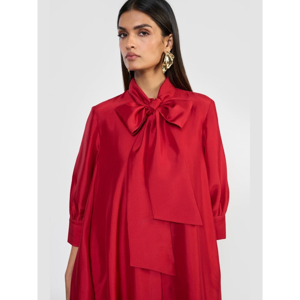 Perona Celine Red Silk A Line Dress
