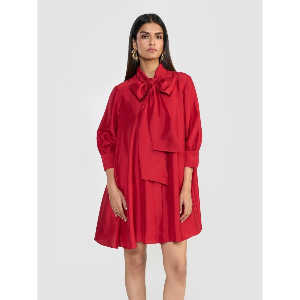 Perona Celine Red Silk A Line Dress