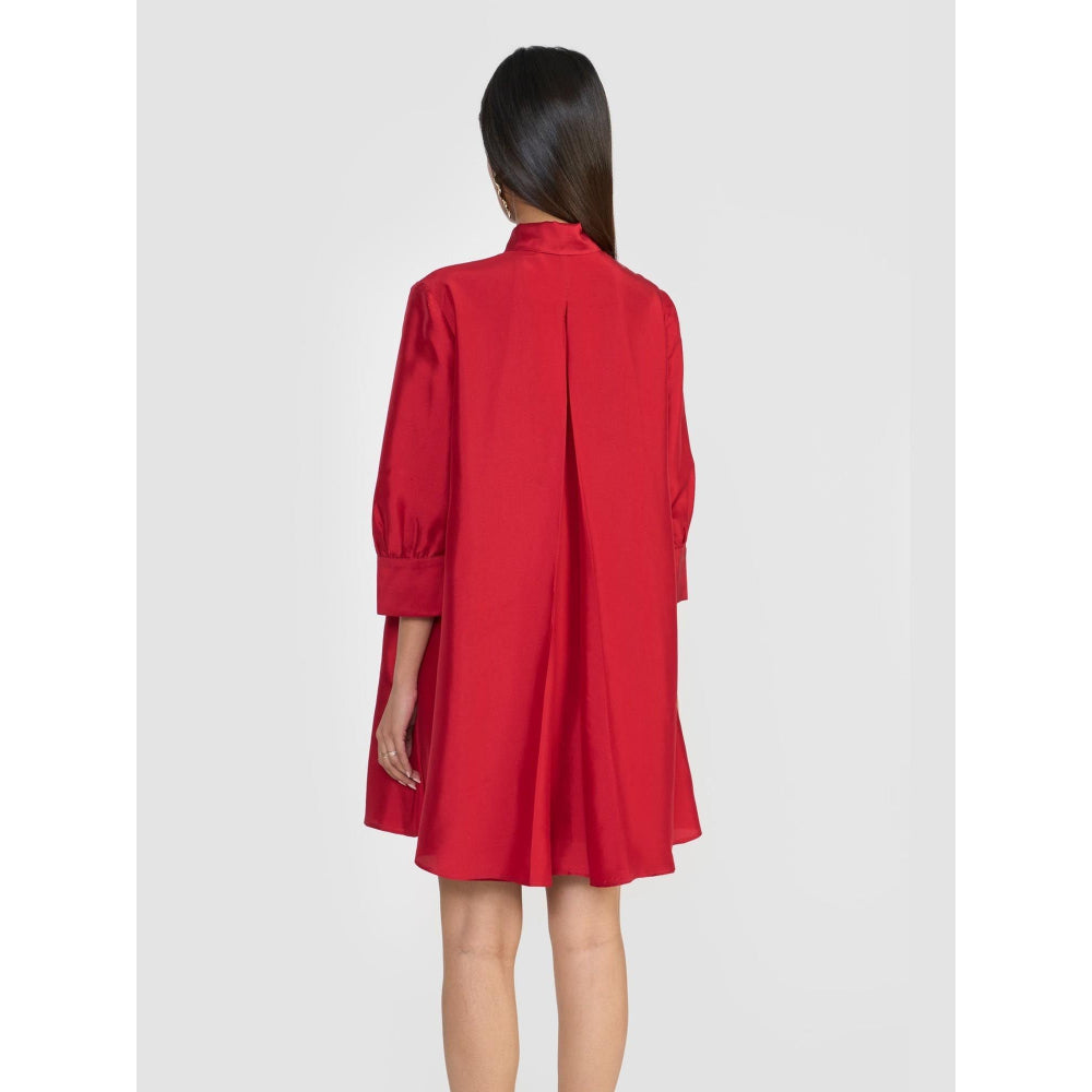 Perona Celine Red Silk A Line Dress