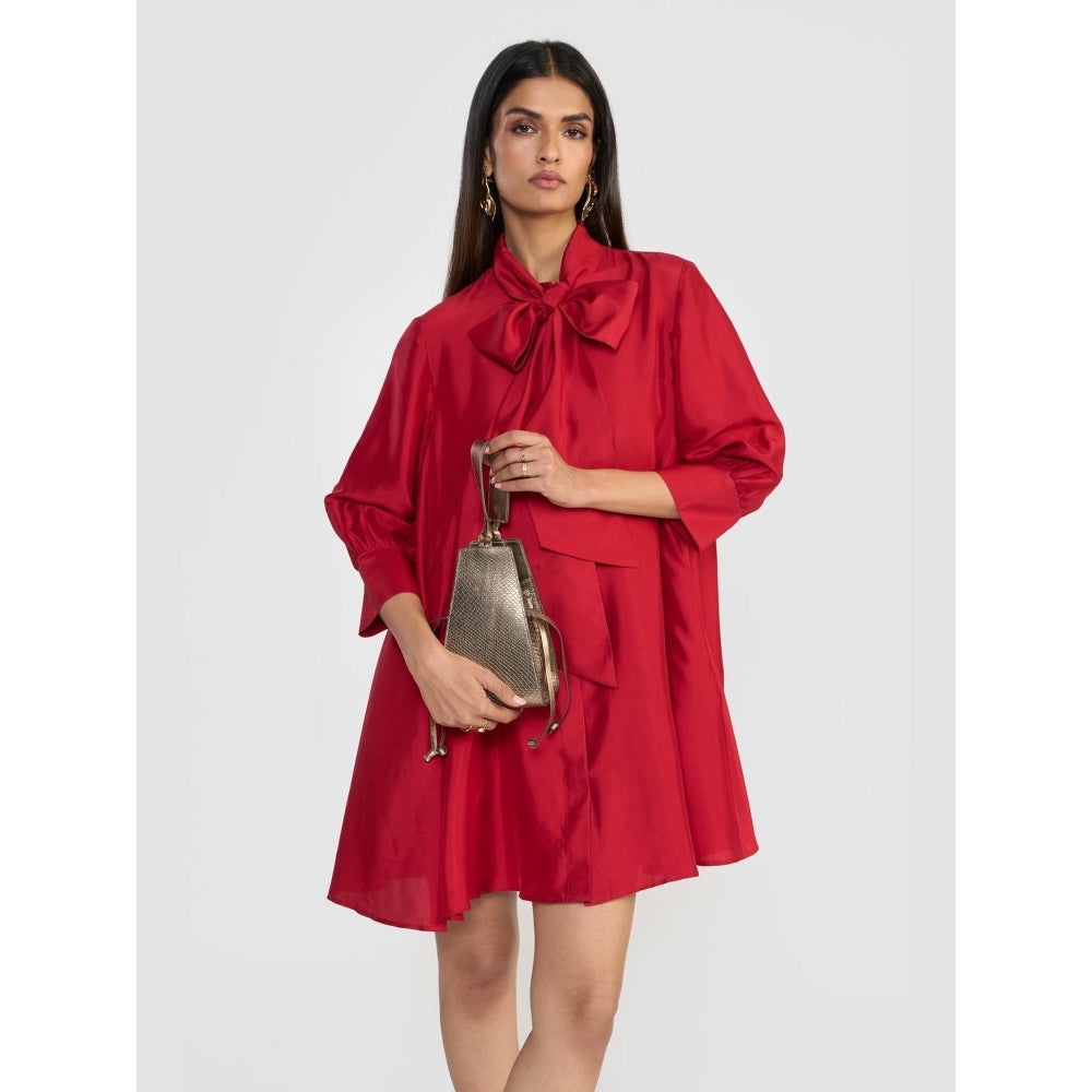 Perona Celine Red Silk A Line Dress