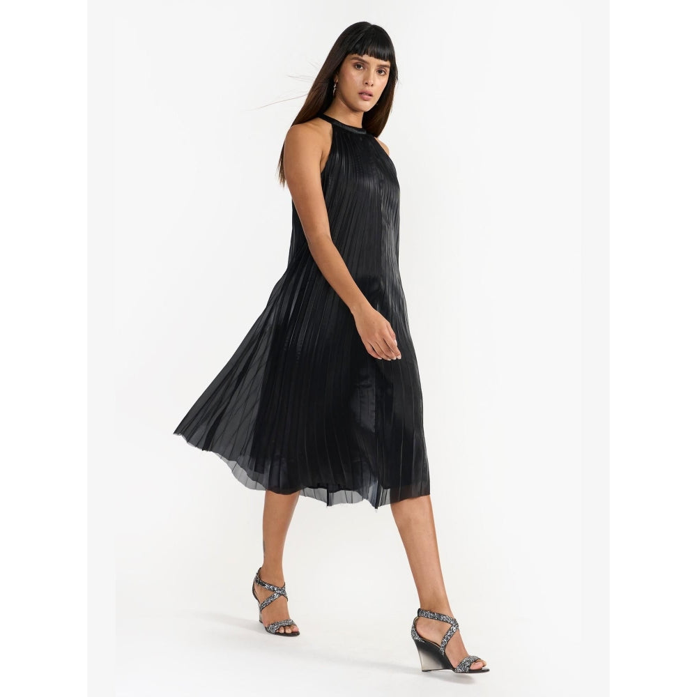 Perona River Black Relaxed Fit A Line Dress
