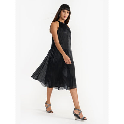 Perona River Black Relaxed Fit A Line Dress