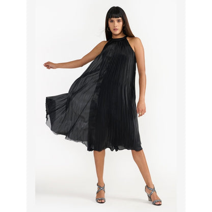 Perona River Black Relaxed Fit A Line Dress