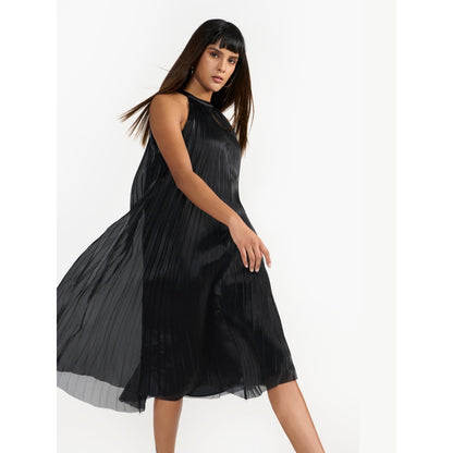 Perona River Black Relaxed Fit A Line Dress