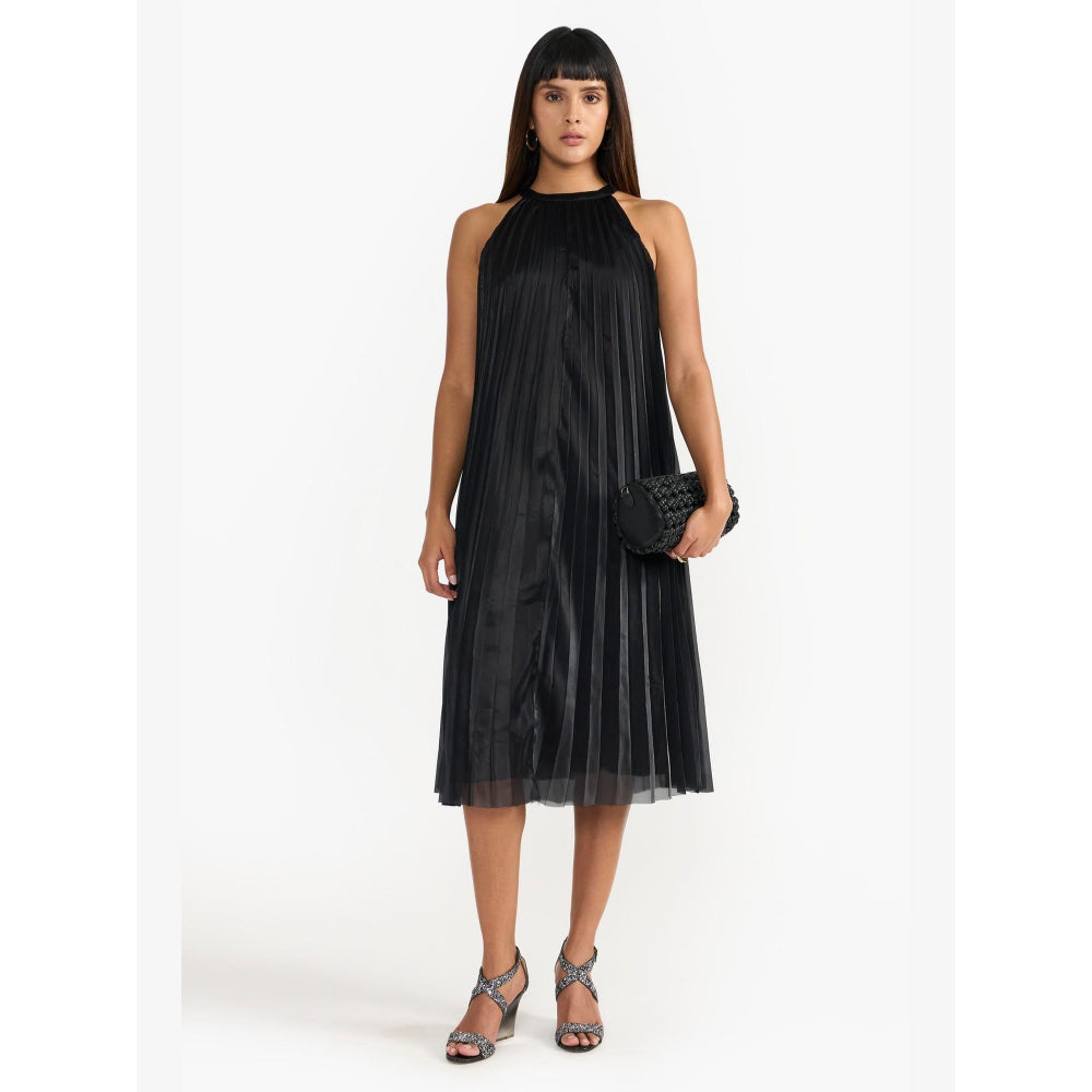 Perona River Black Relaxed Fit A Line Dress