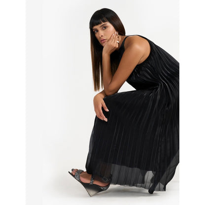 Perona River Black Relaxed Fit A Line Dress