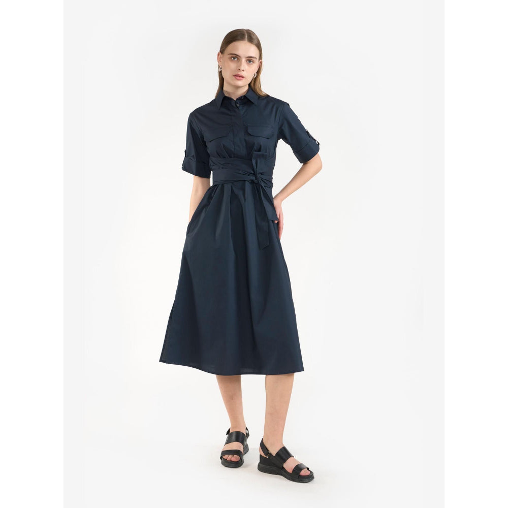 Perona Ambrose Navy Blue Half Sleeves A Line Dress