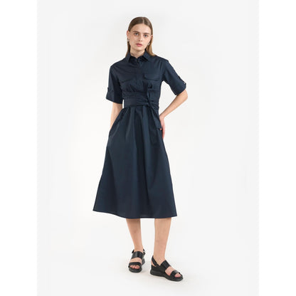 Perona Ambrose Navy Blue Half Sleeves A Line Dress