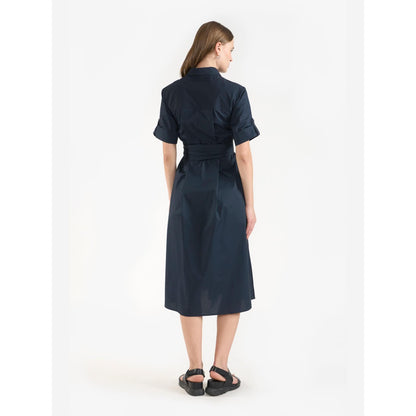 Perona Ambrose Navy Blue Half Sleeves A Line Dress