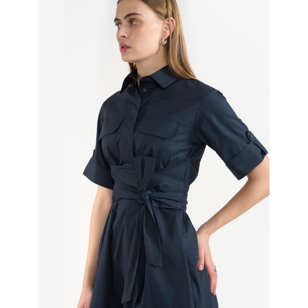 Perona Ambrose Navy Blue Half Sleeves A Line Dress