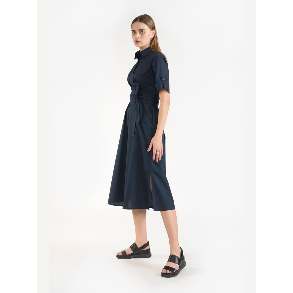 Perona Ambrose Navy Blue Half Sleeves A Line Dress