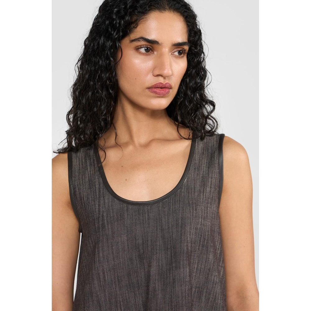 Perona Louisa Brown Scoop Neck A Line Dress