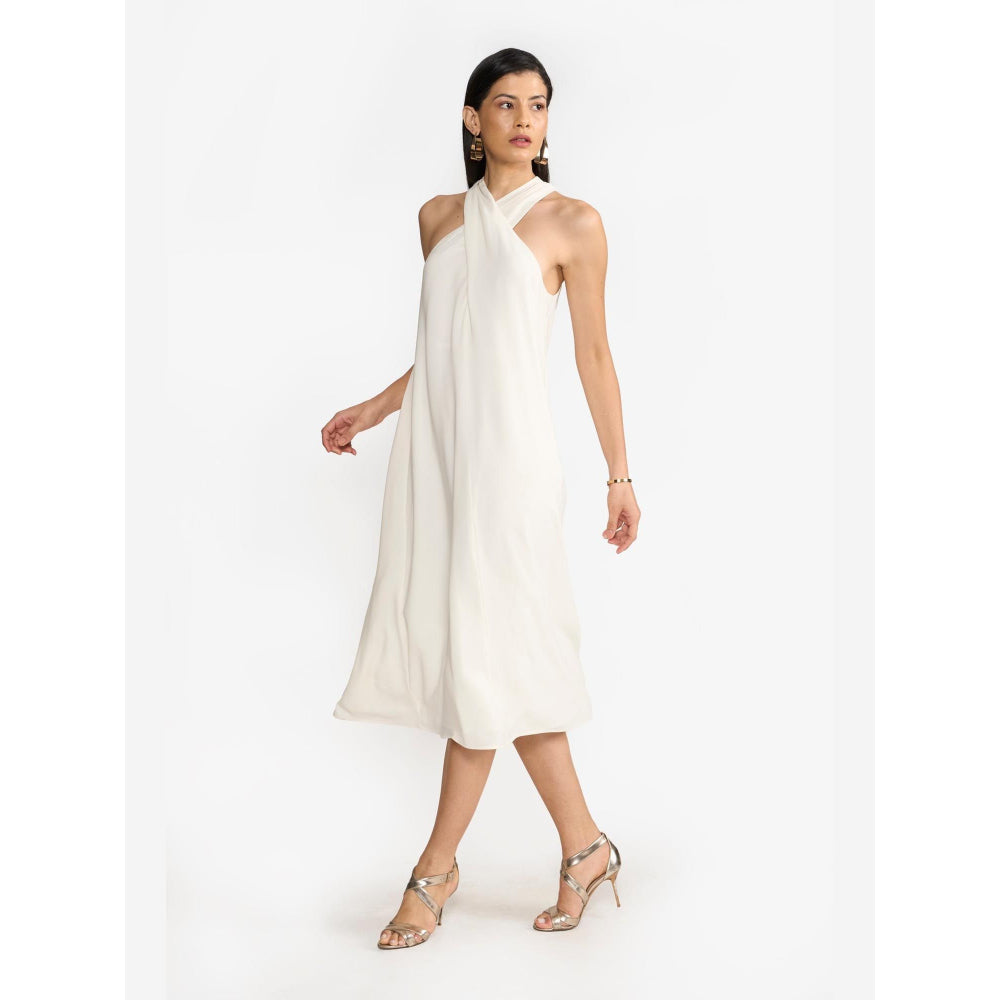 Perona Estrella Ivory Halter Neck A Line Dress