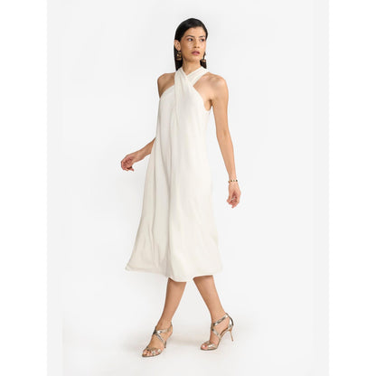Perona Estrella Ivory Halter Neck A Line Dress