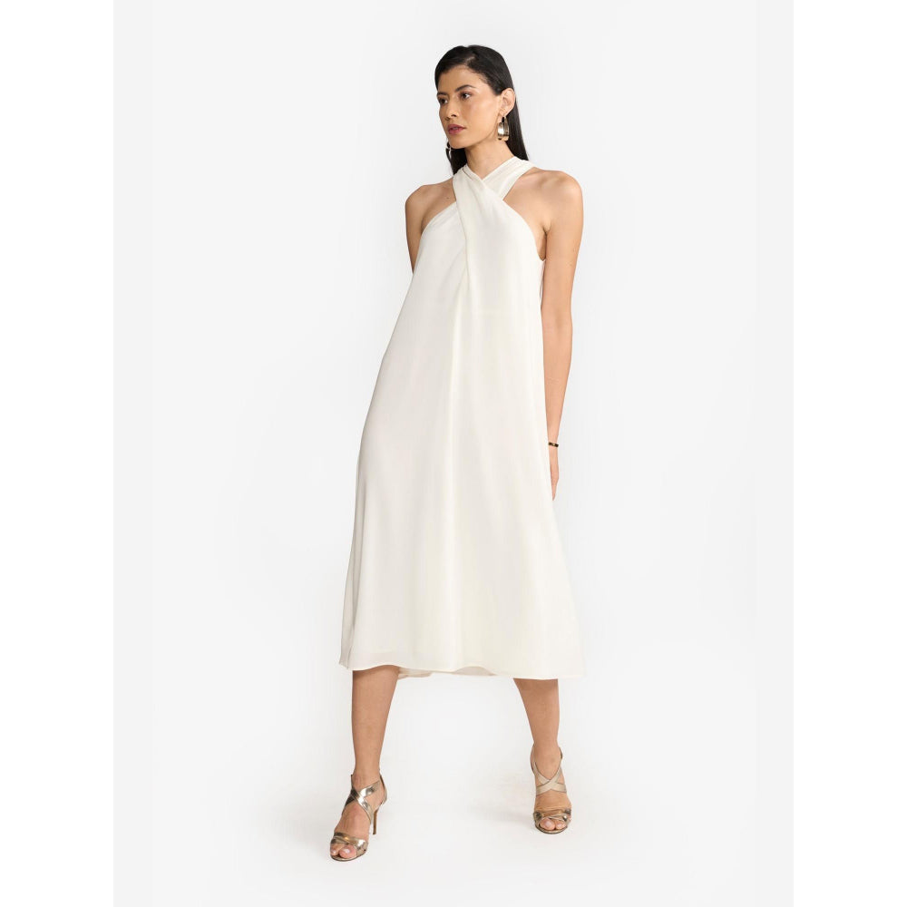 Perona Estrella Ivory Halter Neck A Line Dress