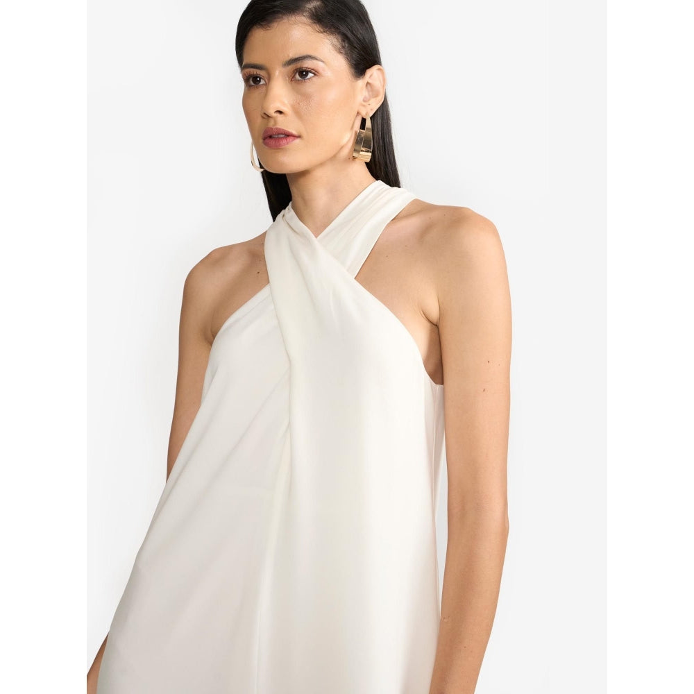 Perona Estrella Ivory Halter Neck A Line Dress