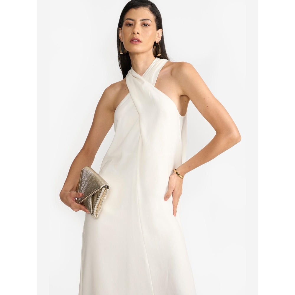 Perona Estrella Ivory Halter Neck A Line Dress