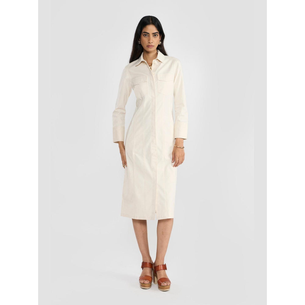 Perona Lana Off White Collar Neck A Line Dress