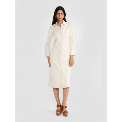 Perona Lana Off White Collar Neck A Line Dress