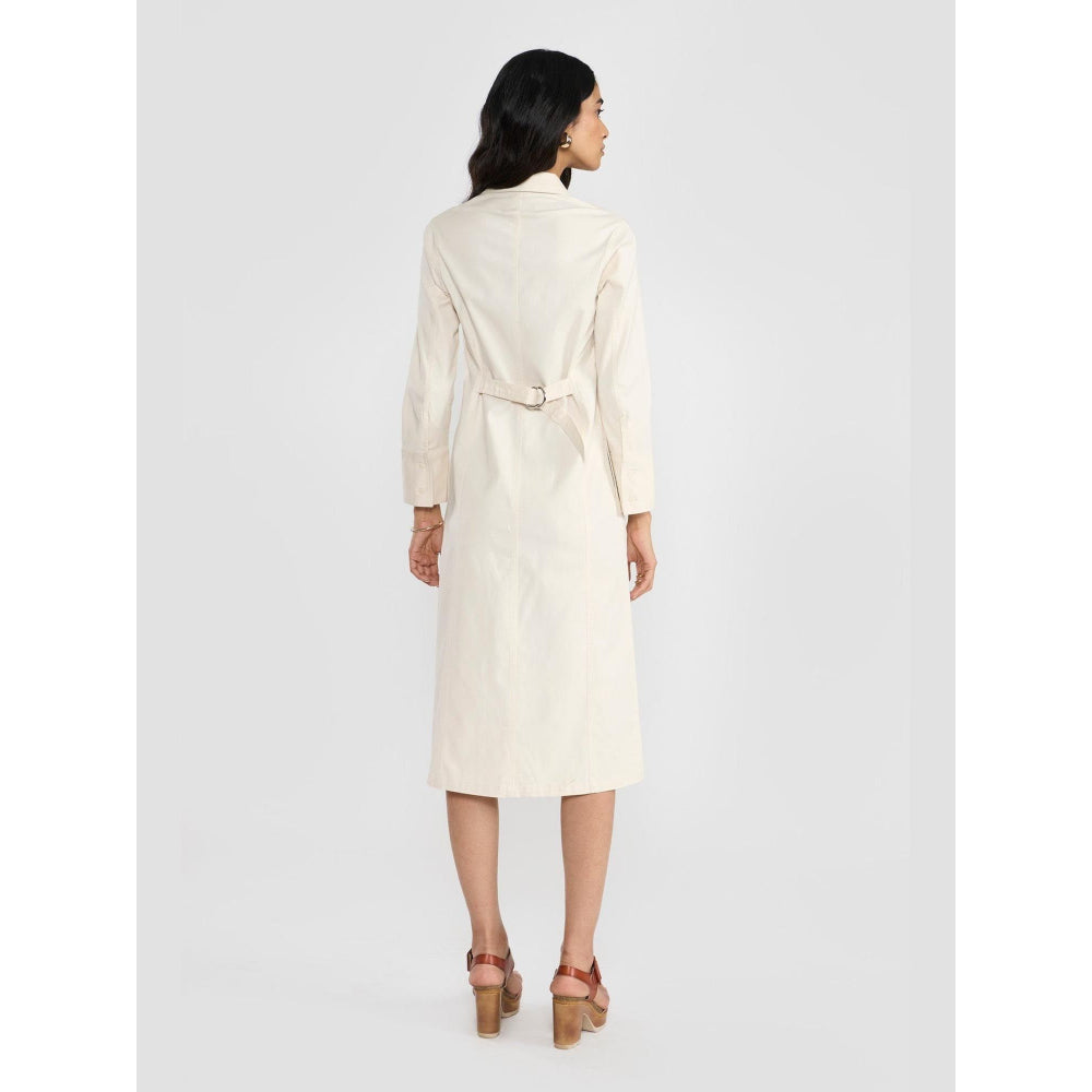 Perona Lana Off White Collar Neck A Line Dress