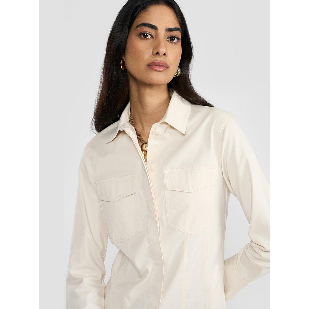 Perona Lana Off White Collar Neck A Line Dress