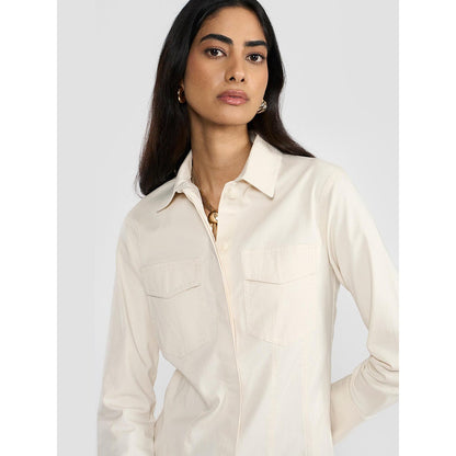 Perona Lana Off White Collar Neck A Line Dress