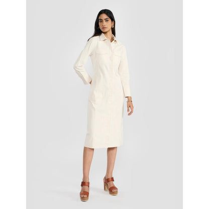 Perona Lana Off White Collar Neck A Line Dress