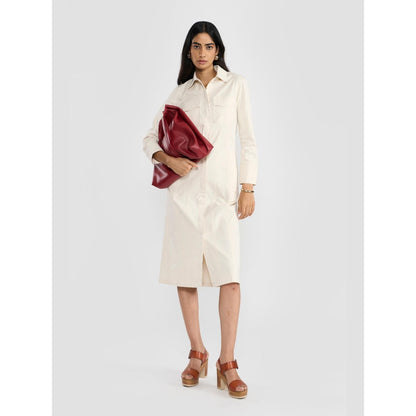 Perona Lana Off White Collar Neck A Line Dress