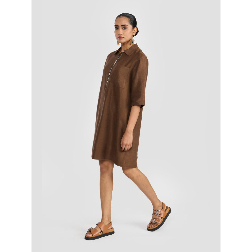 Perona Lillian Brown Half Sleeves A Line Dress