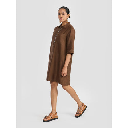 Perona Lillian Brown Half Sleeves A Line Dress