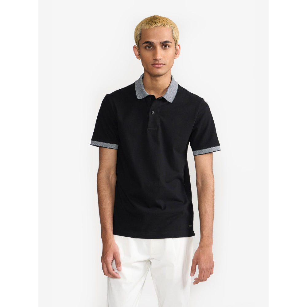 Perona Brady Black Solid Polo T-Shirt