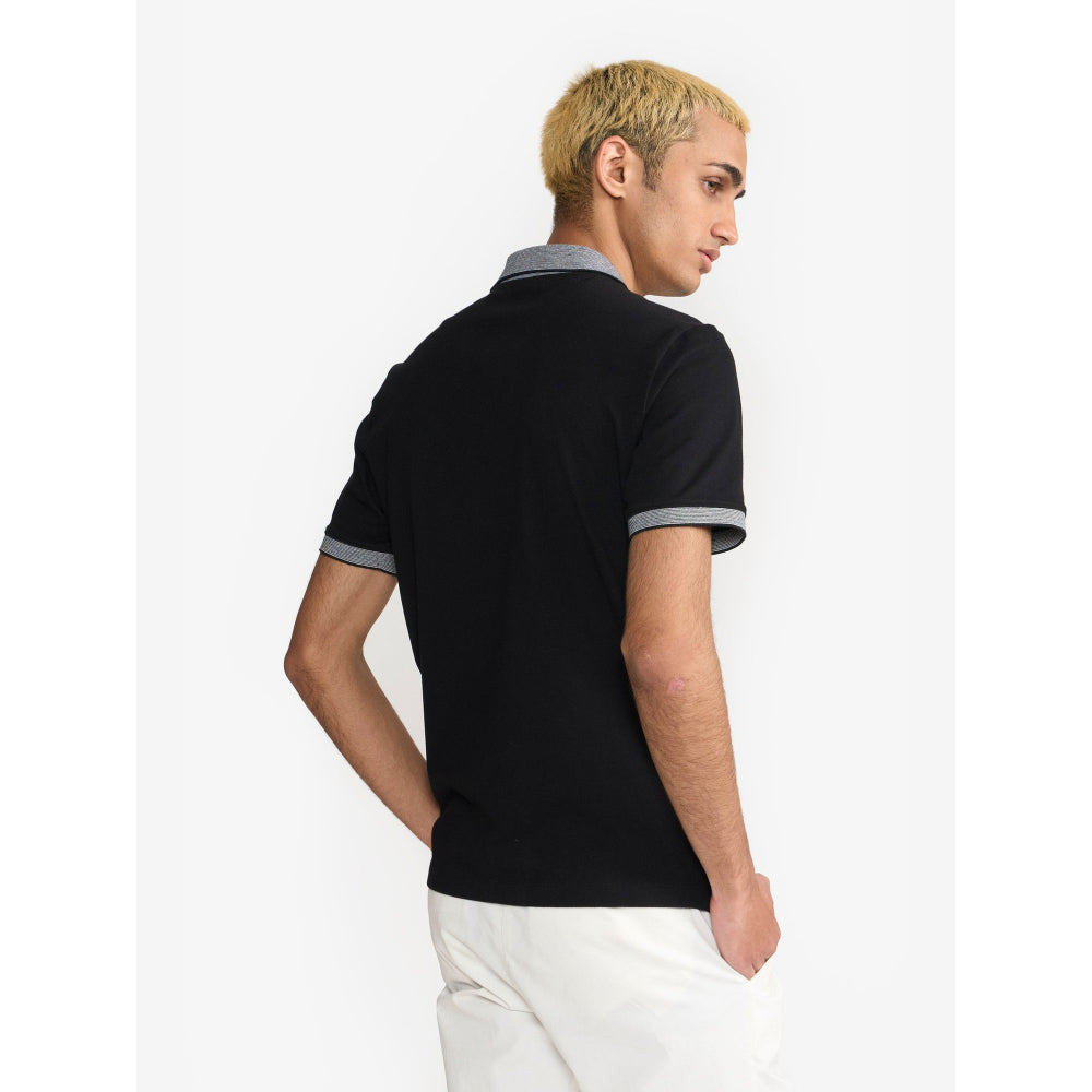 Perona Brady Black Solid Polo T-Shirt