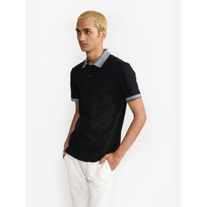 Perona Brady Black Solid Polo T-Shirt