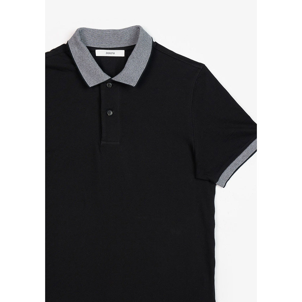 Perona Brady Black Solid Polo T-Shirt