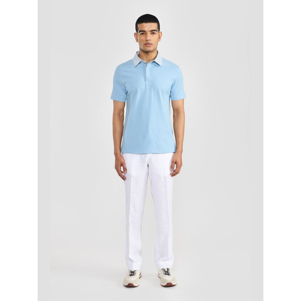 Perona Lorenzo Blue Solid Polo T-Shirt