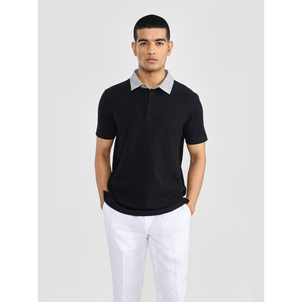 Perona Lorenzo Black Solid Polo T-Shirt