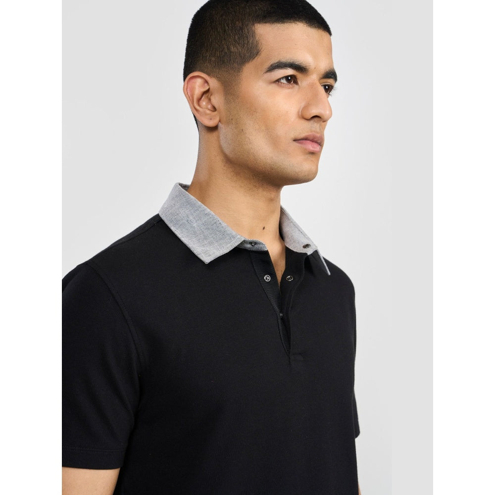 Perona Lorenzo Black Solid Polo T-Shirt