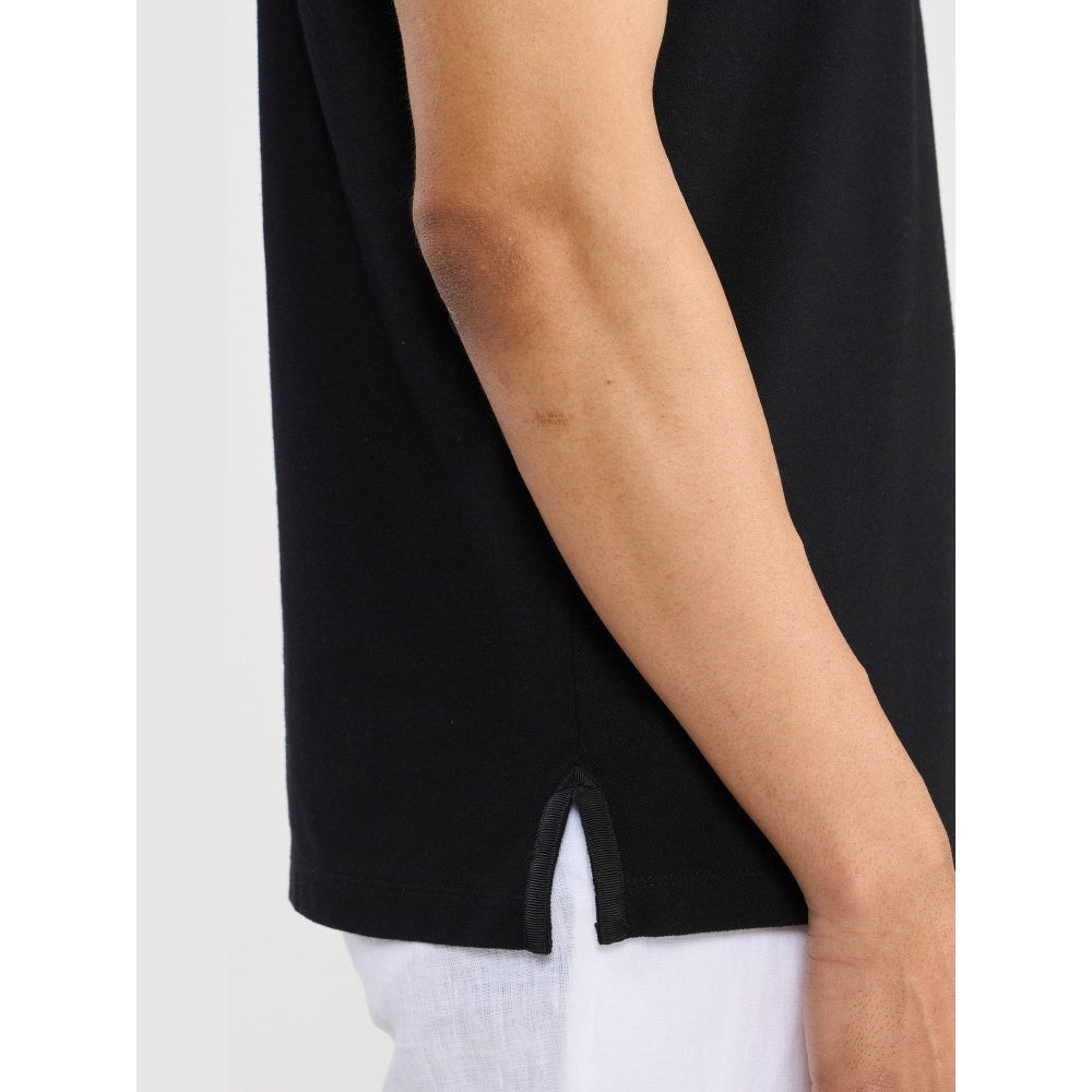 Perona Lorenzo Black Solid Polo T-Shirt